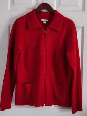 Croft & Barrow Red Zip-Front Women's 100% Wool Sweater Cardigan Vintage